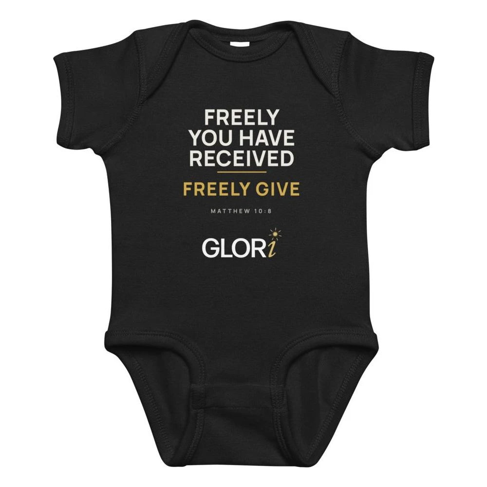 Baby Bodysuit — Freely You Have Received — Black