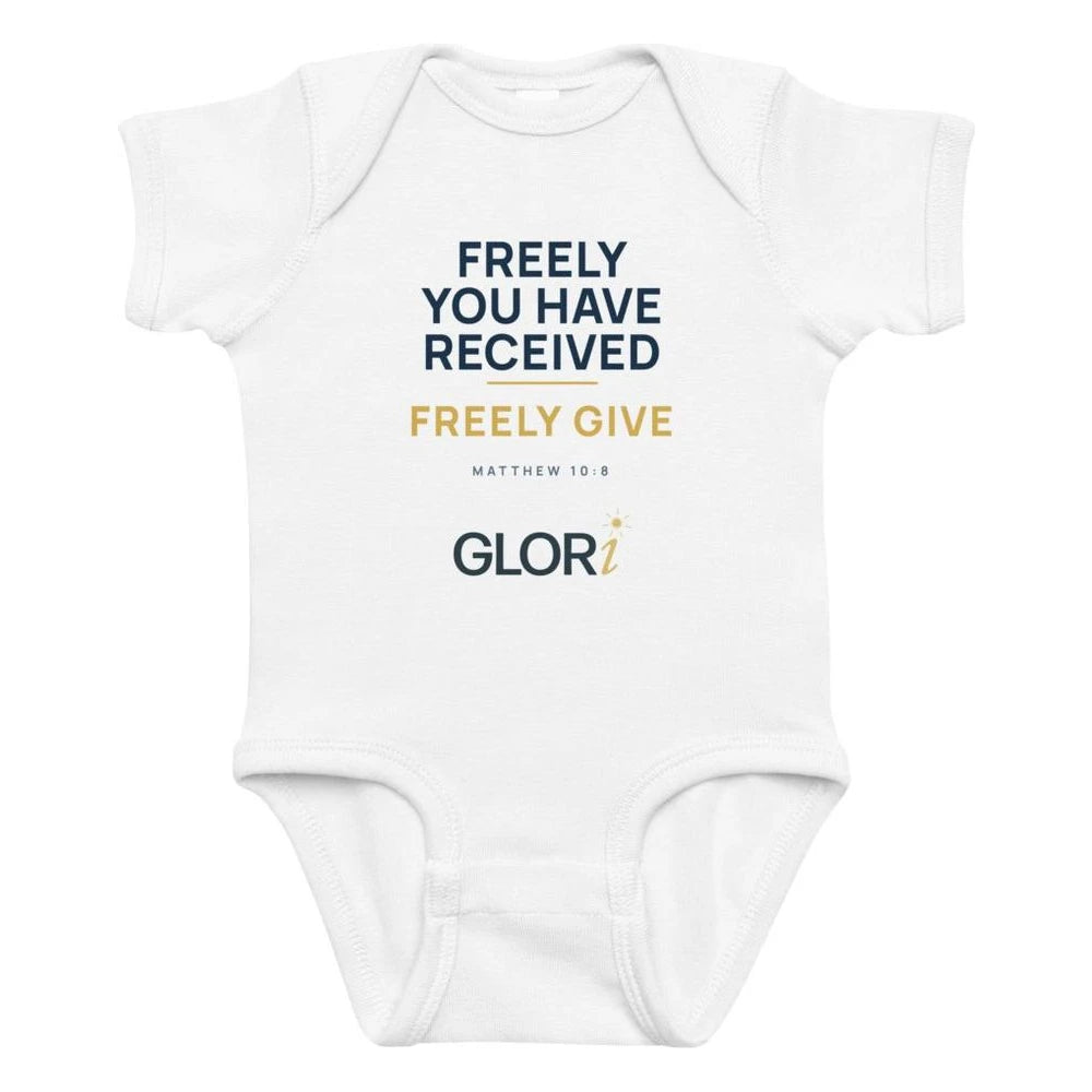 Baby Bodysuit — Freely You Have Received — White