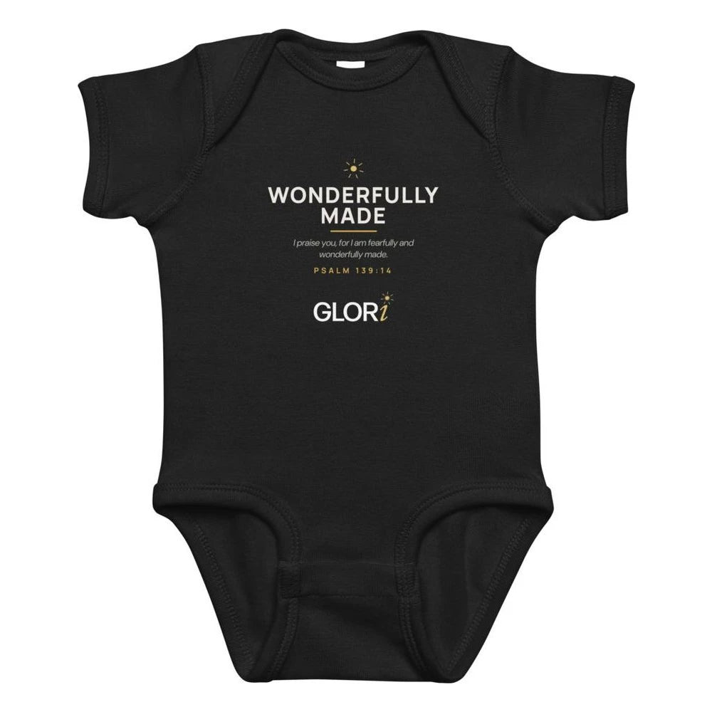 Baby Bodysuit — Wonderfully Made — Black