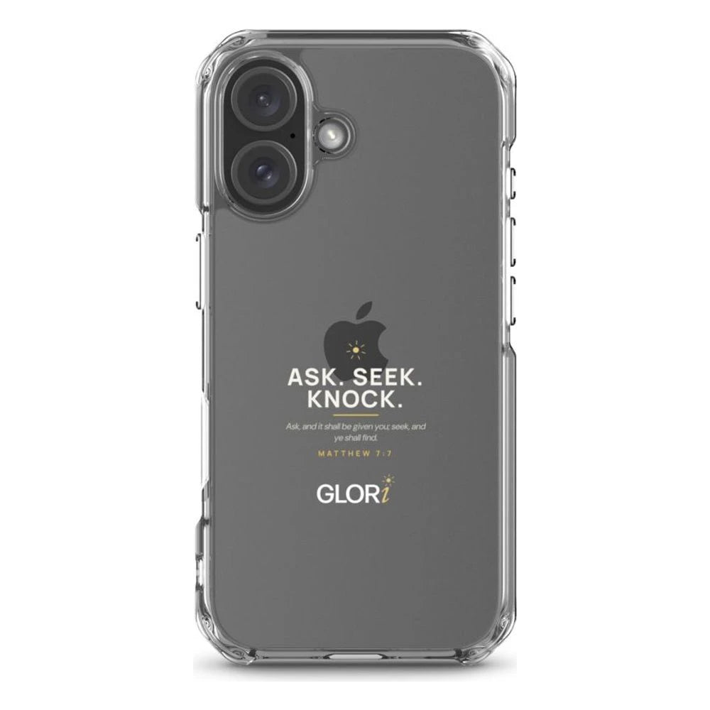 Clear Case — Ask, Seek, Knock — White — iPhone 16
