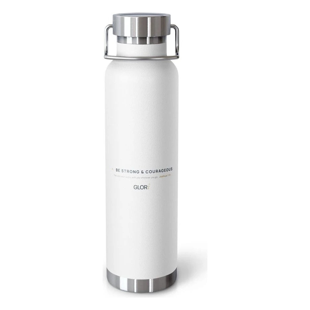 Copper Insulated Bottle — Be Strong and Courageous — White