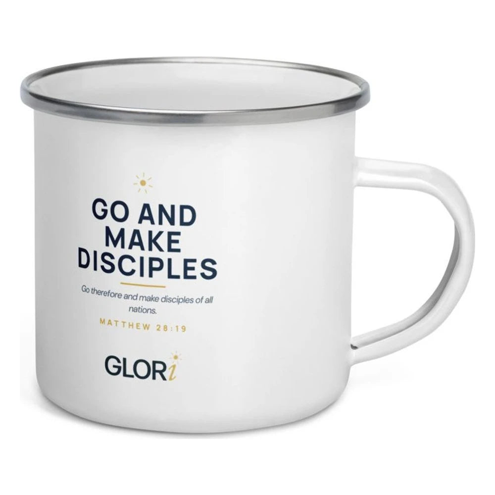 Enamel Camp Mug — Go and Make Disciples — White