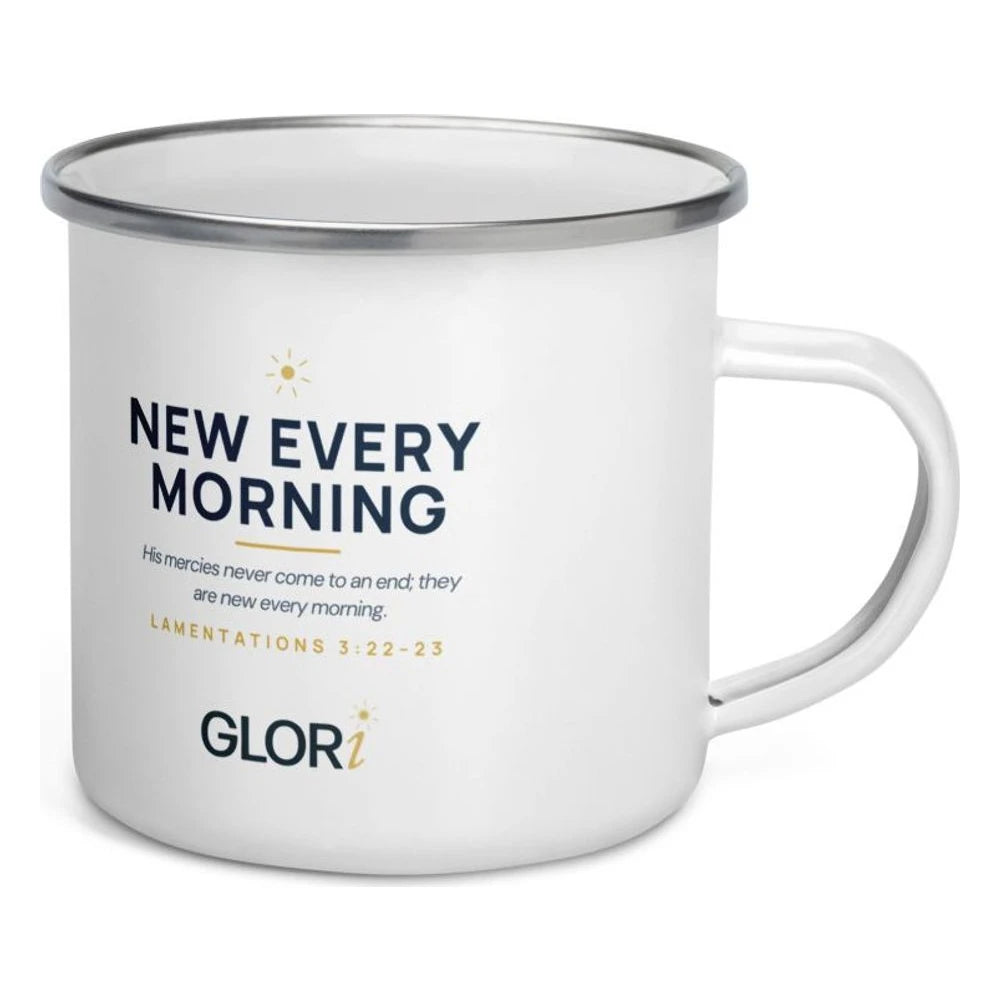 Enamel Camp Mug — New Every Morning — White