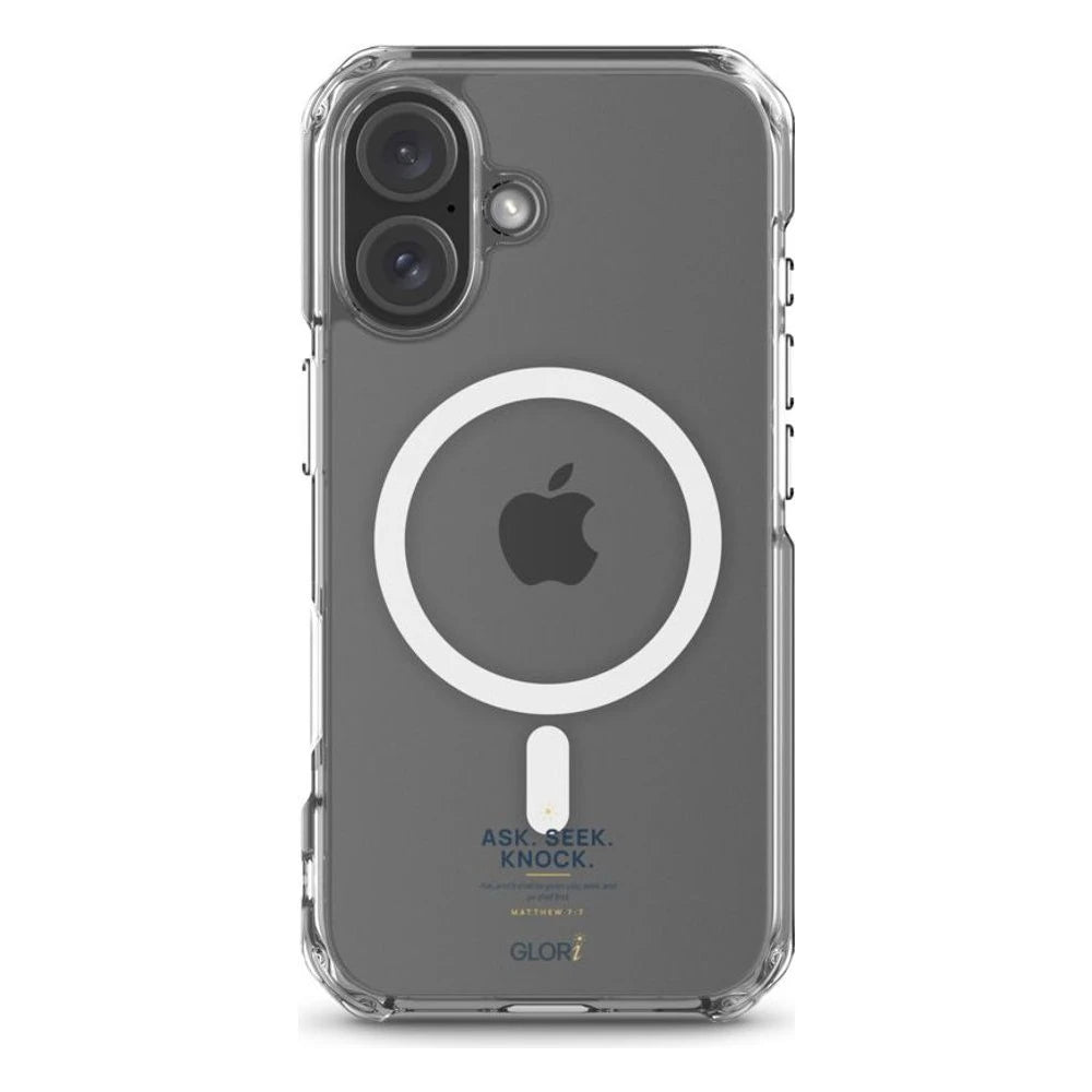 MagSafe Clear Case — Ask, Seek, Knock — Navy — iPhone 16