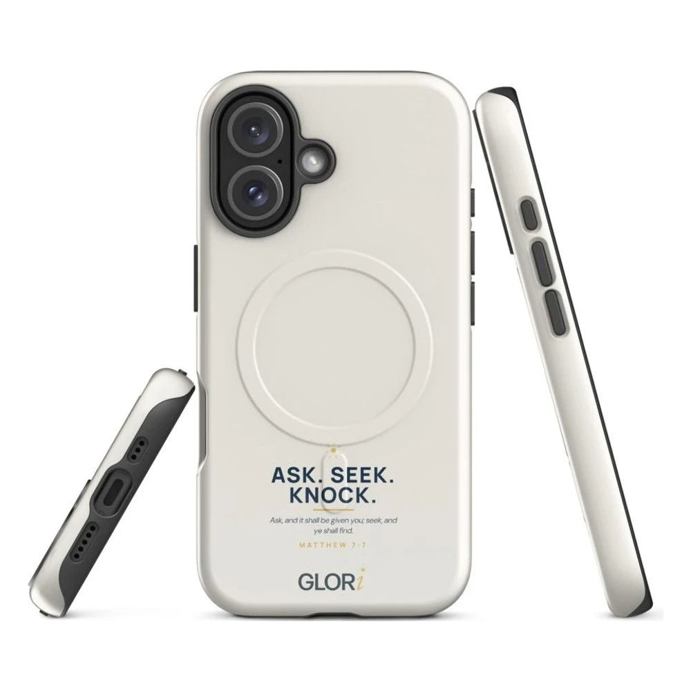 MagSafe Tough Case — Ask, Seek, Knock — Cream — iPhone 16