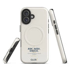 MagSafe Tough Case — Ask, Seek, Knock — Cream — iPhone 16