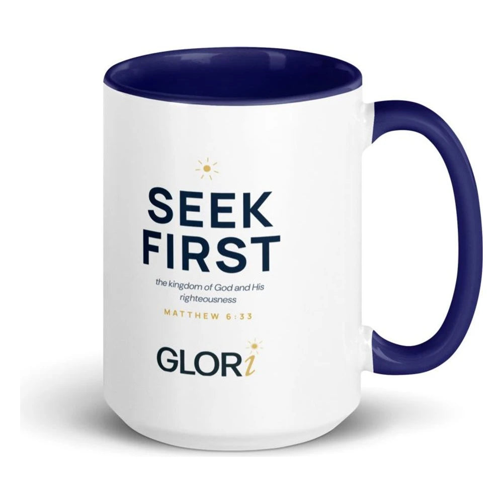 Ceramic Mug — Seek First — Dark Blue