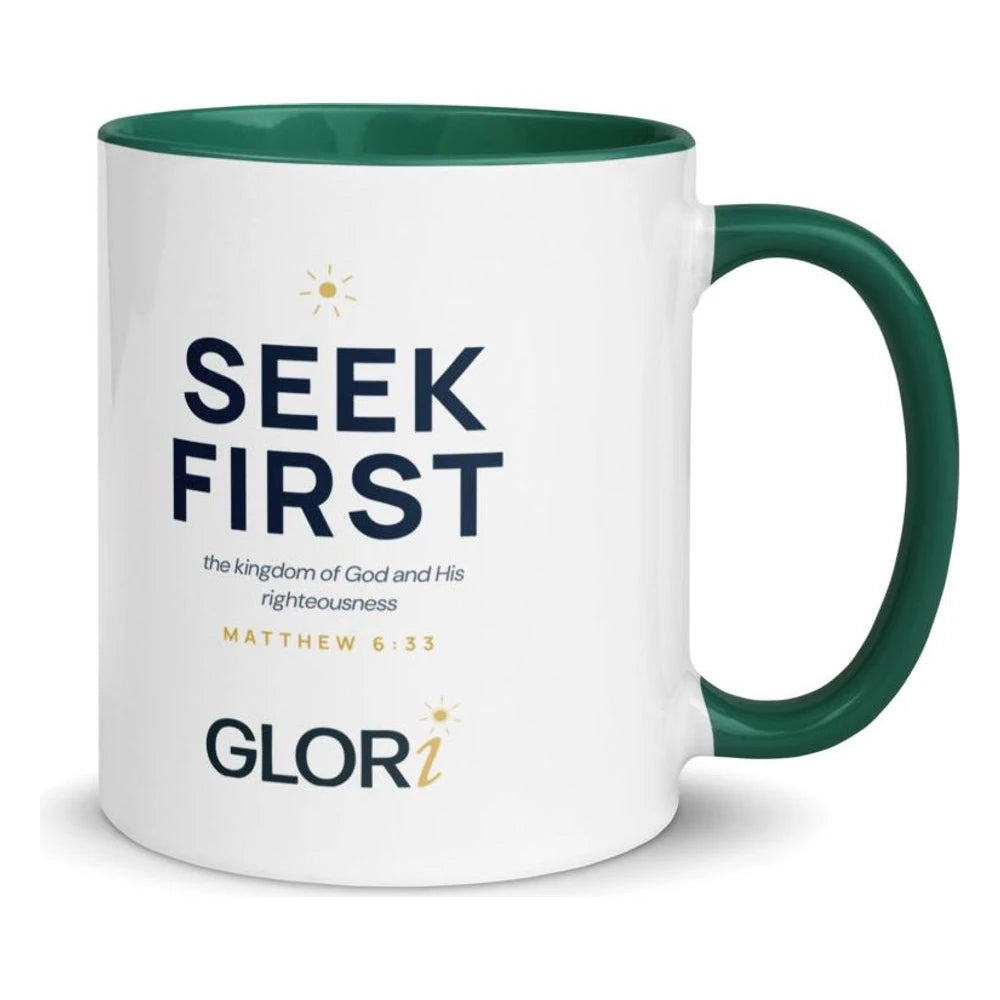 Ceramic Mug — Seek First — Dark Green