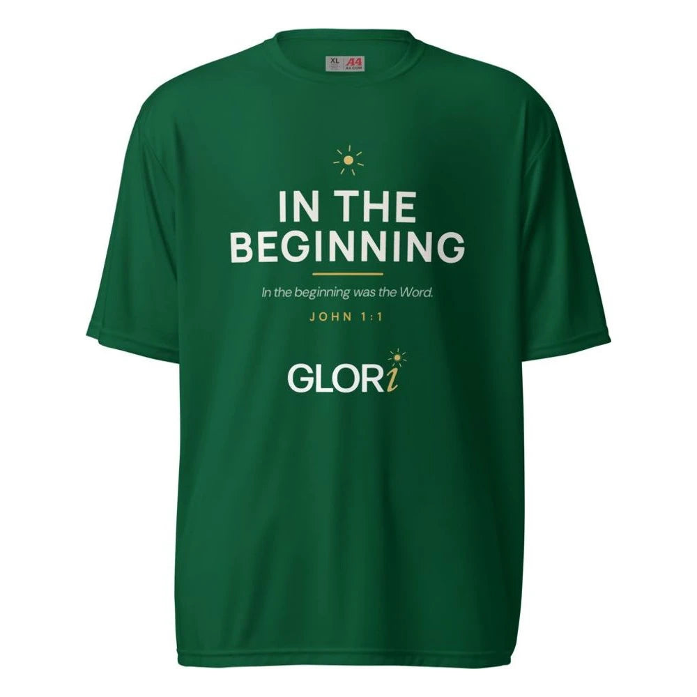 Performance Tee — In the Beginning — Forest Green
