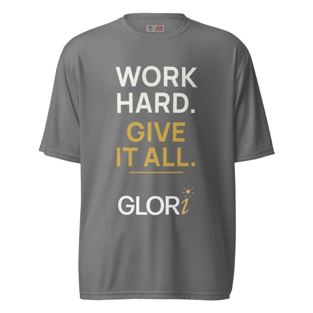 Performance Tee — Work Hard. Give It All. — Graphite