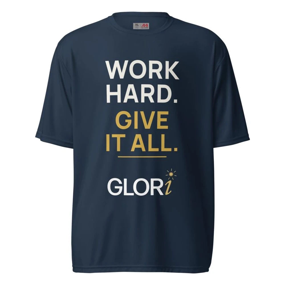 Performance Tee — Work Hard. Give It All. — Navy