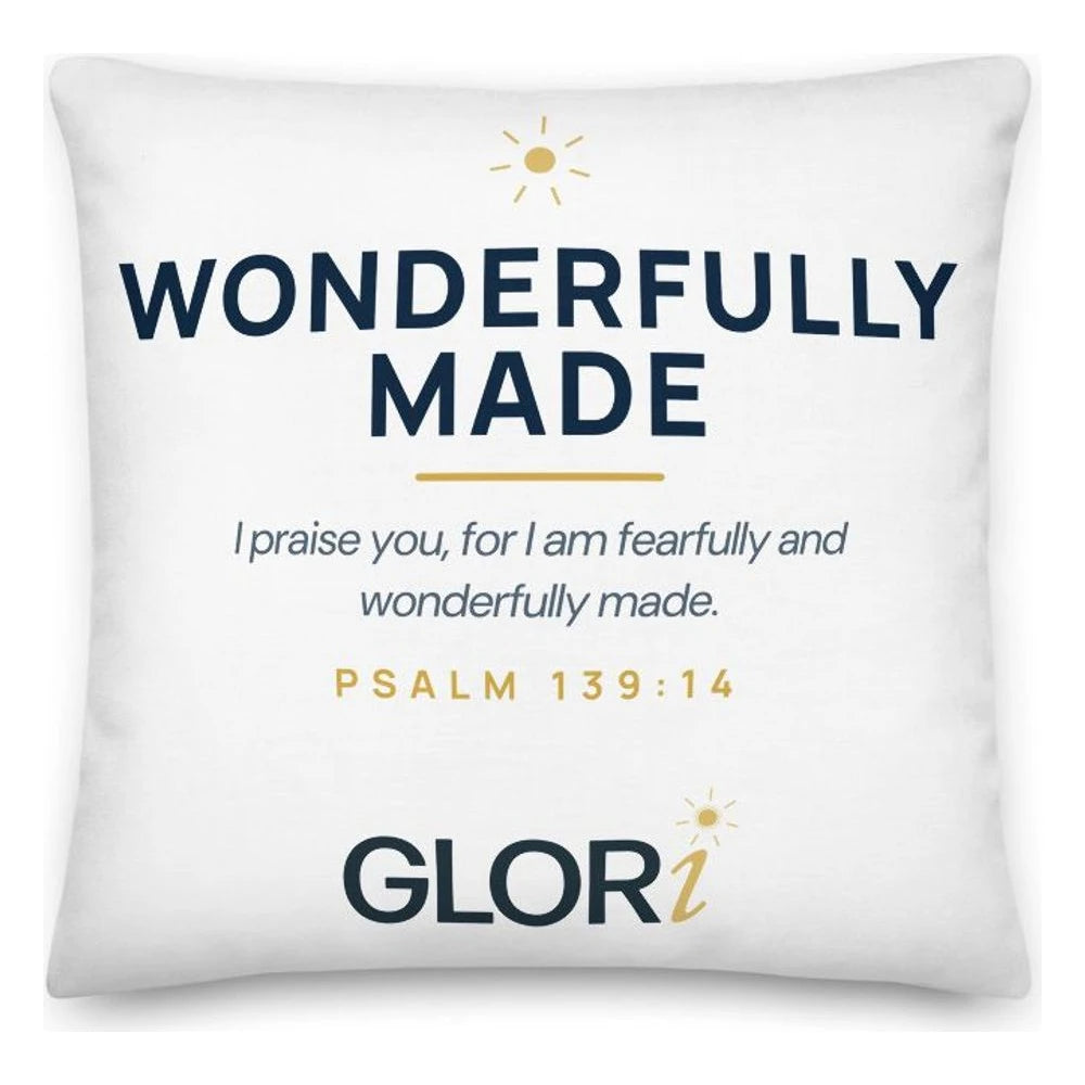Throw Pillow — Wonderfully Made — White
