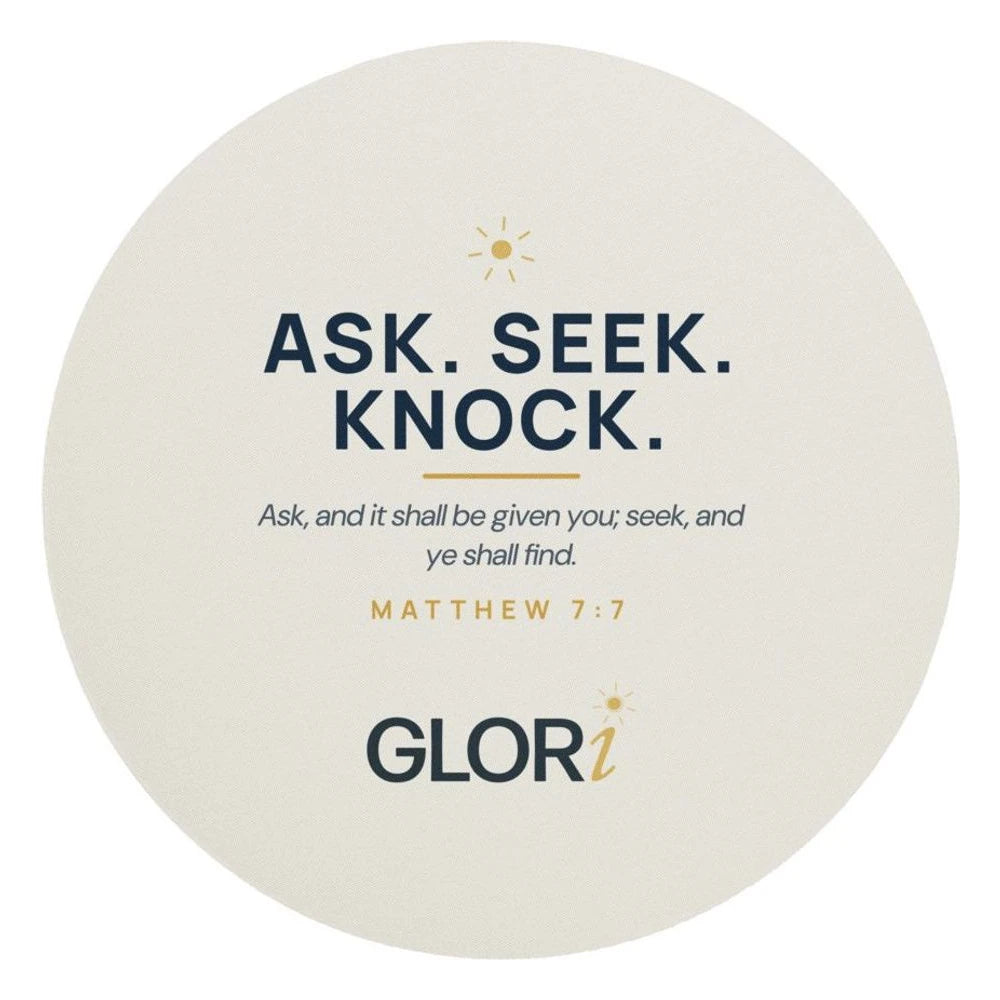 Round Mouse Pad — Ask, Seek, Knock — Cream
