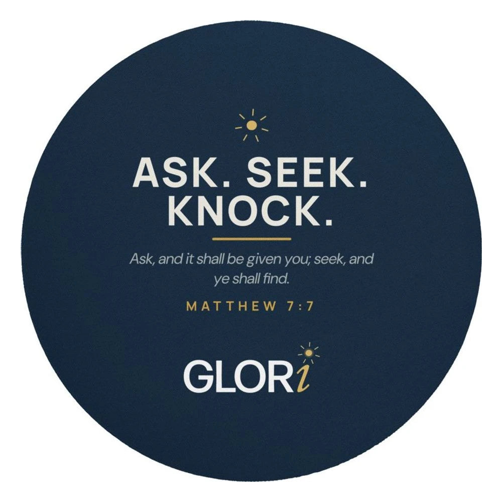 Round Mouse Pad — Ask, Seek, Knock — Navy