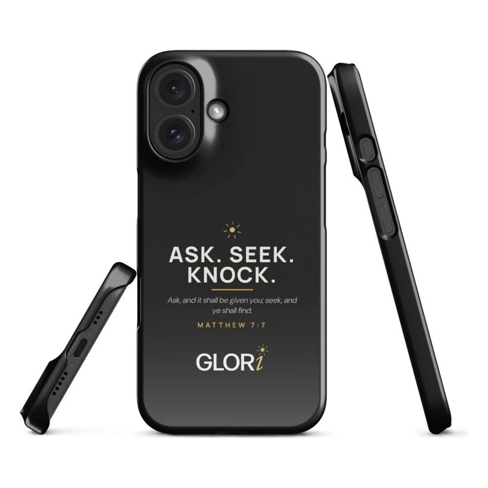Slim Snap Case — Ask, Seek, Knock — Black — iPhone 16