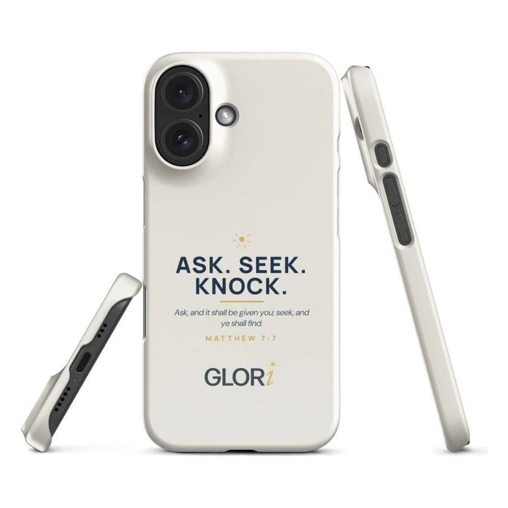 Slim Snap Case — Ask, Seek, Knock — Cream — iPhone 16