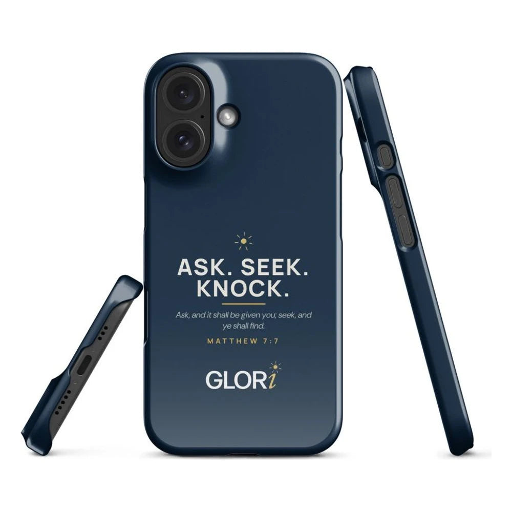 Slim Snap Case — Ask, Seek, Knock — Navy — iPhone 16