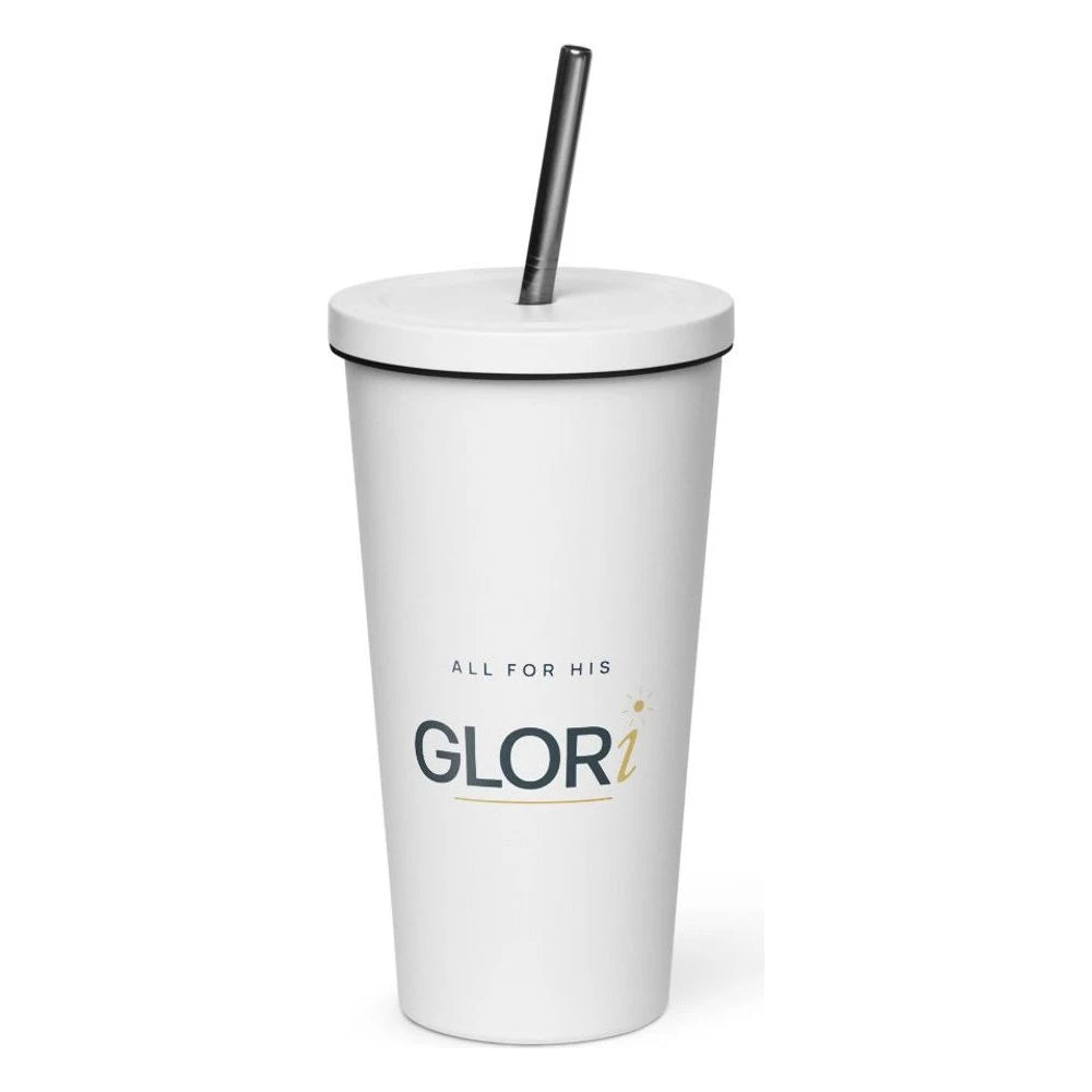 Insulated Tumbler, 20 oz — All for His GLORi — White