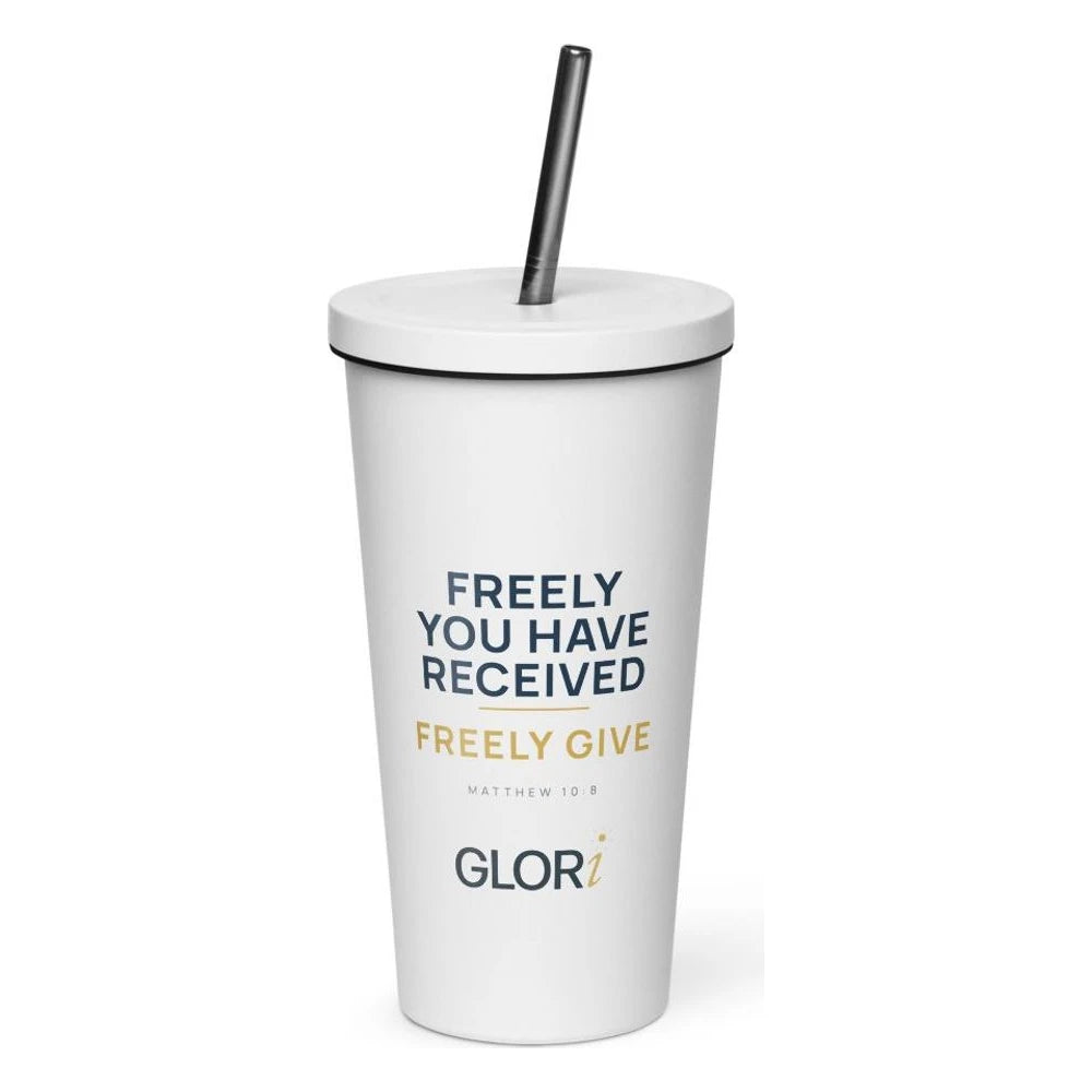 Insulated Tumbler, 20 oz — Freely You Have Received — White