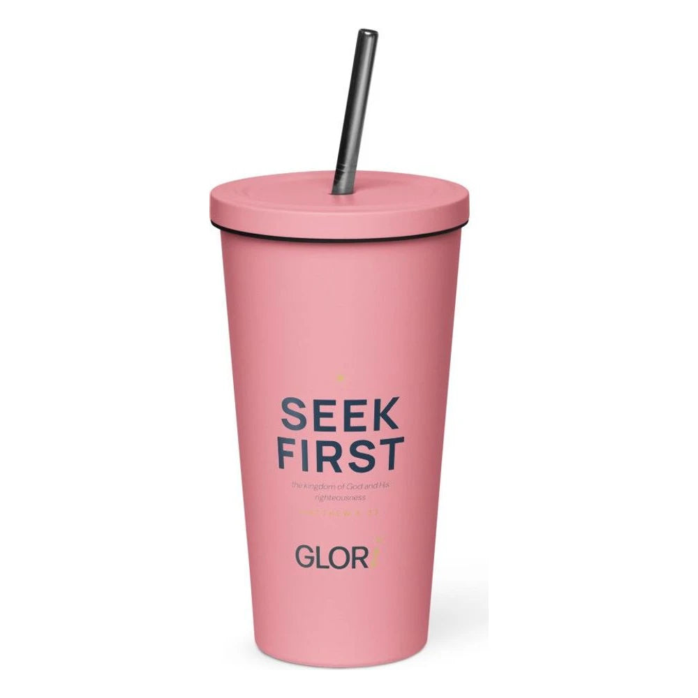Insulated Tumbler, 20 oz — Seek First — Pink