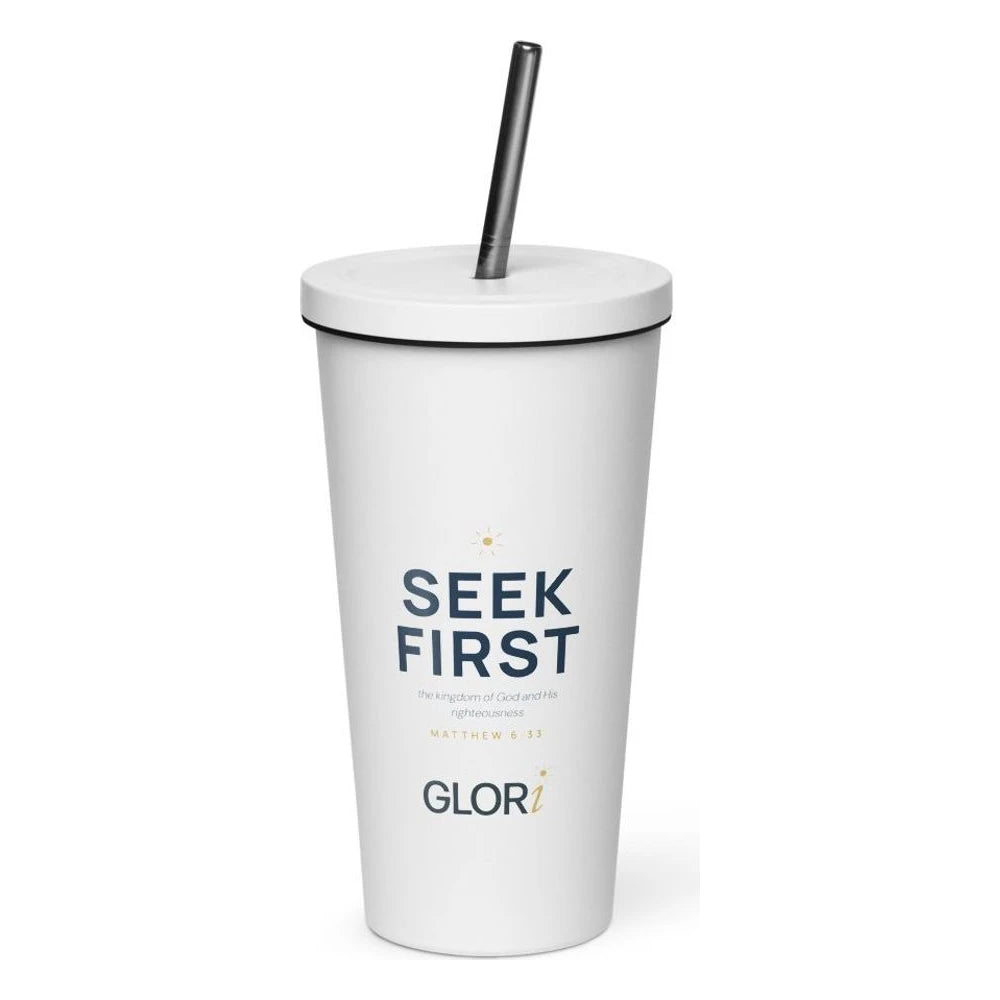 Insulated Tumbler, 20 oz — Seek First — White