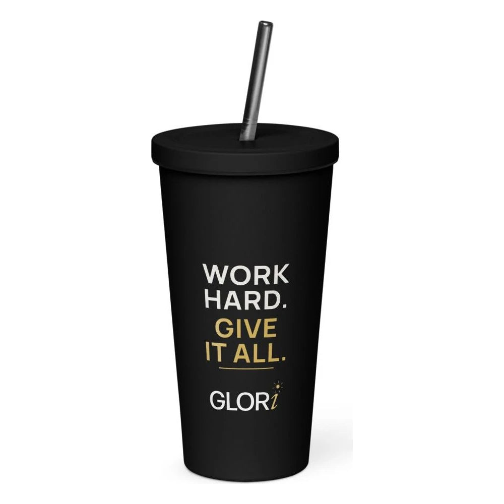 Insulated Tumbler, 20 oz — Work Hard. Give It All. — Black