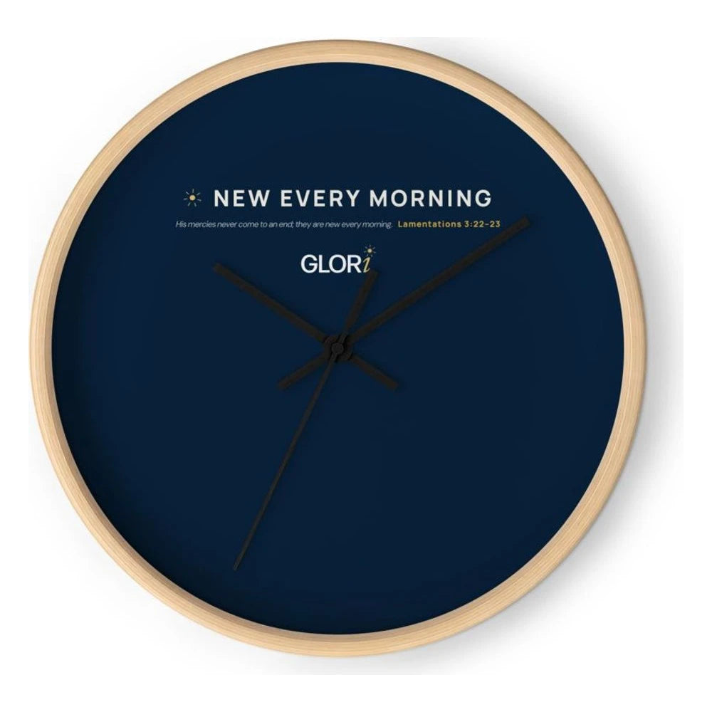 Wall Clock — New Every Morning — Wooden Base/Clock Hand Black