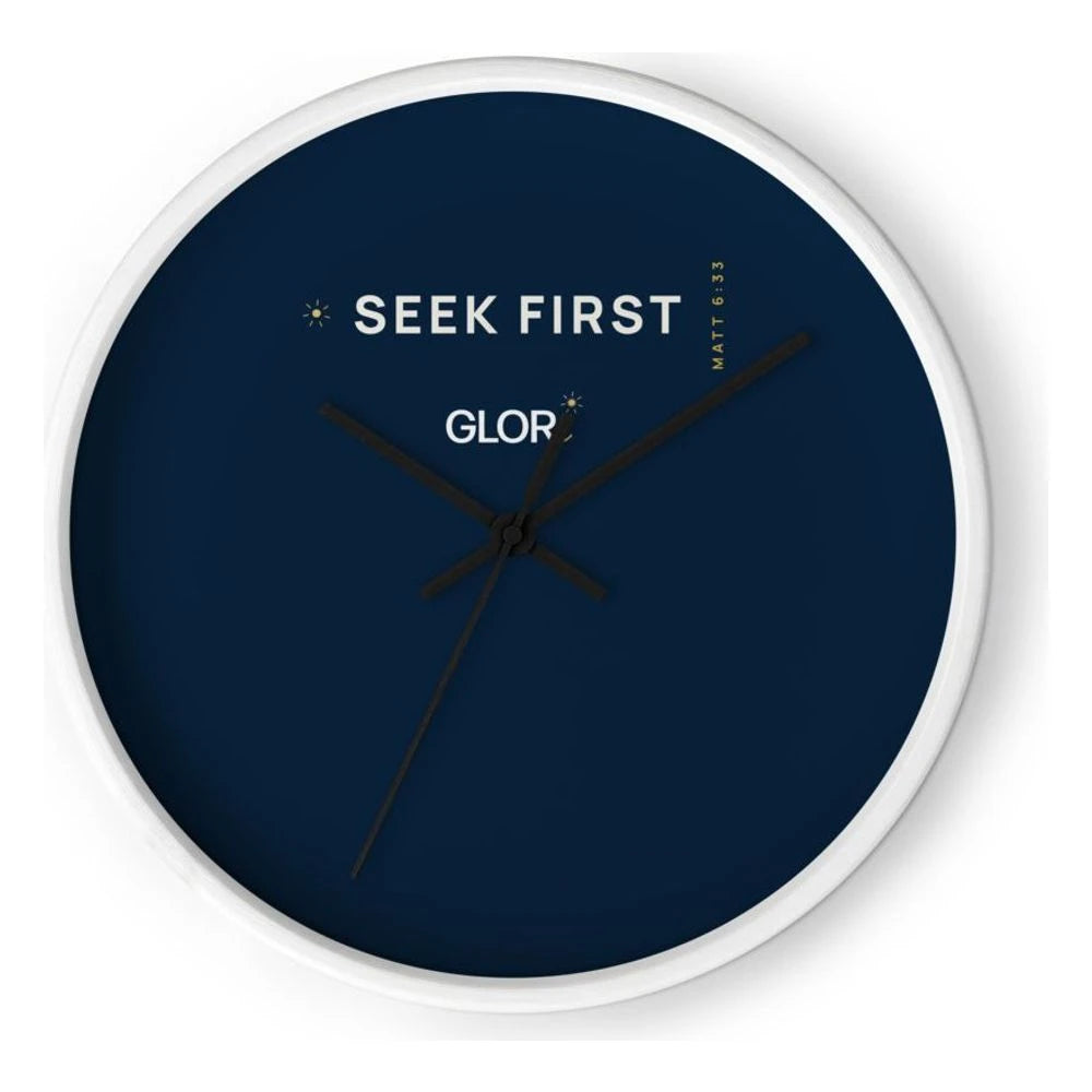Wall Clock — Seek First — White Base/Clock Hand Black