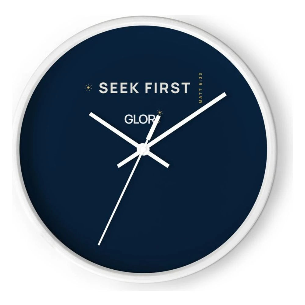 Wall Clock — Seek First — White Base/Clock Hand White