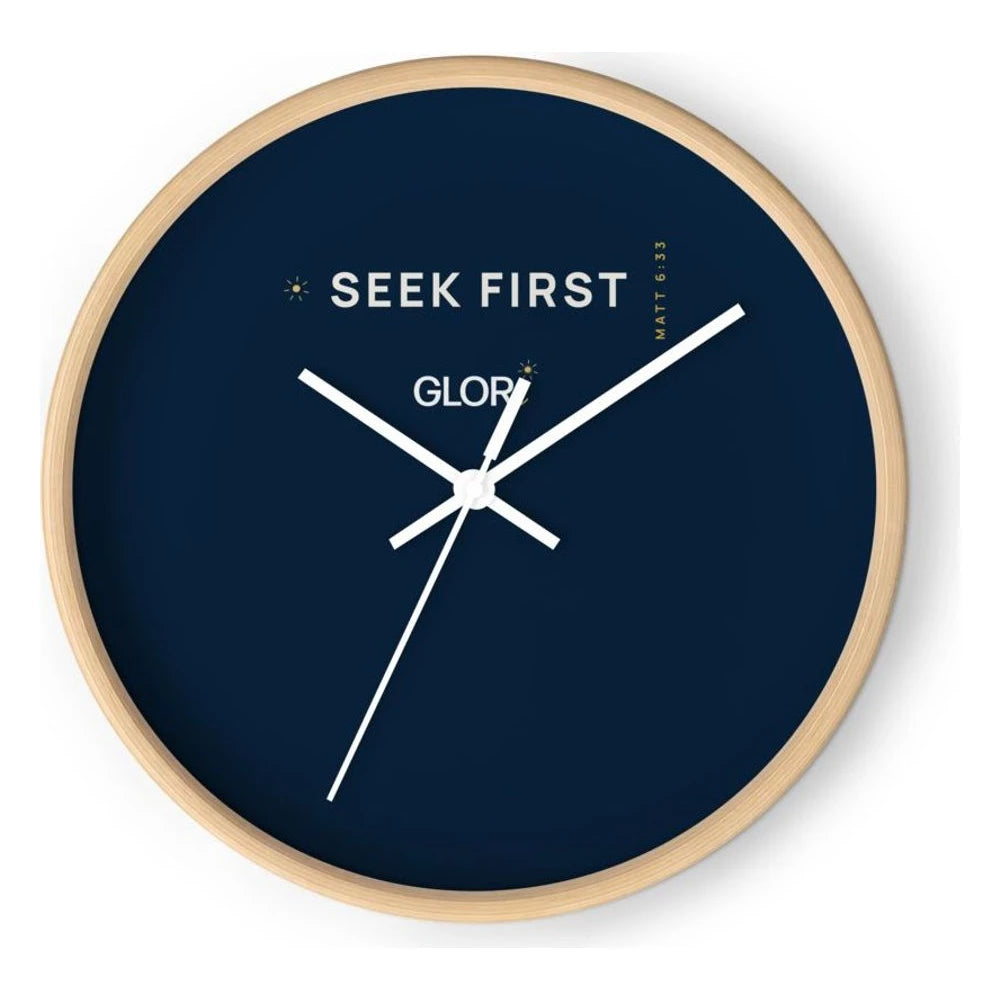 Wall Clock — Seek First — Wooden Base/Clock Hand White