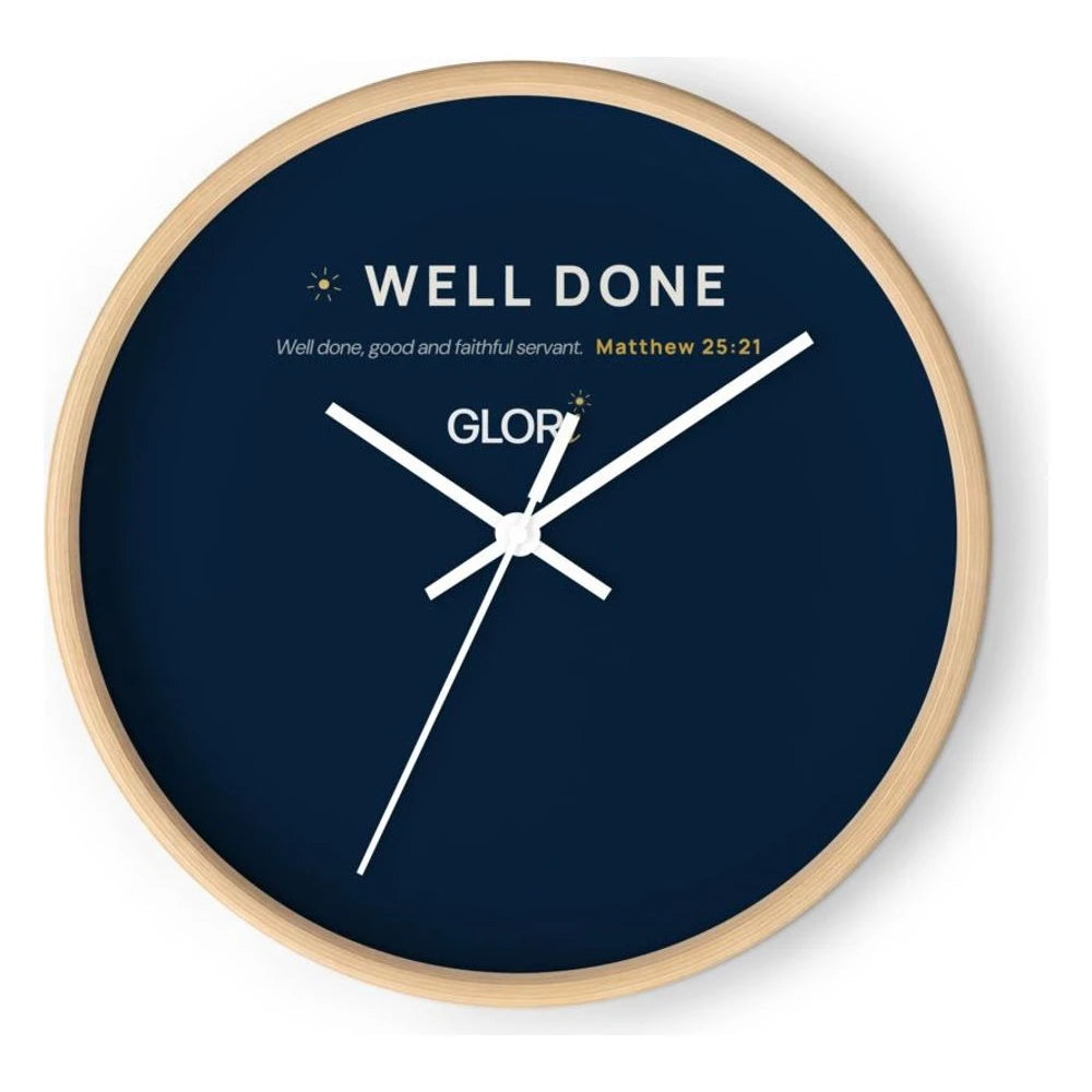 Wall Clock — Well Done — Wooden Base/Clock Hand White